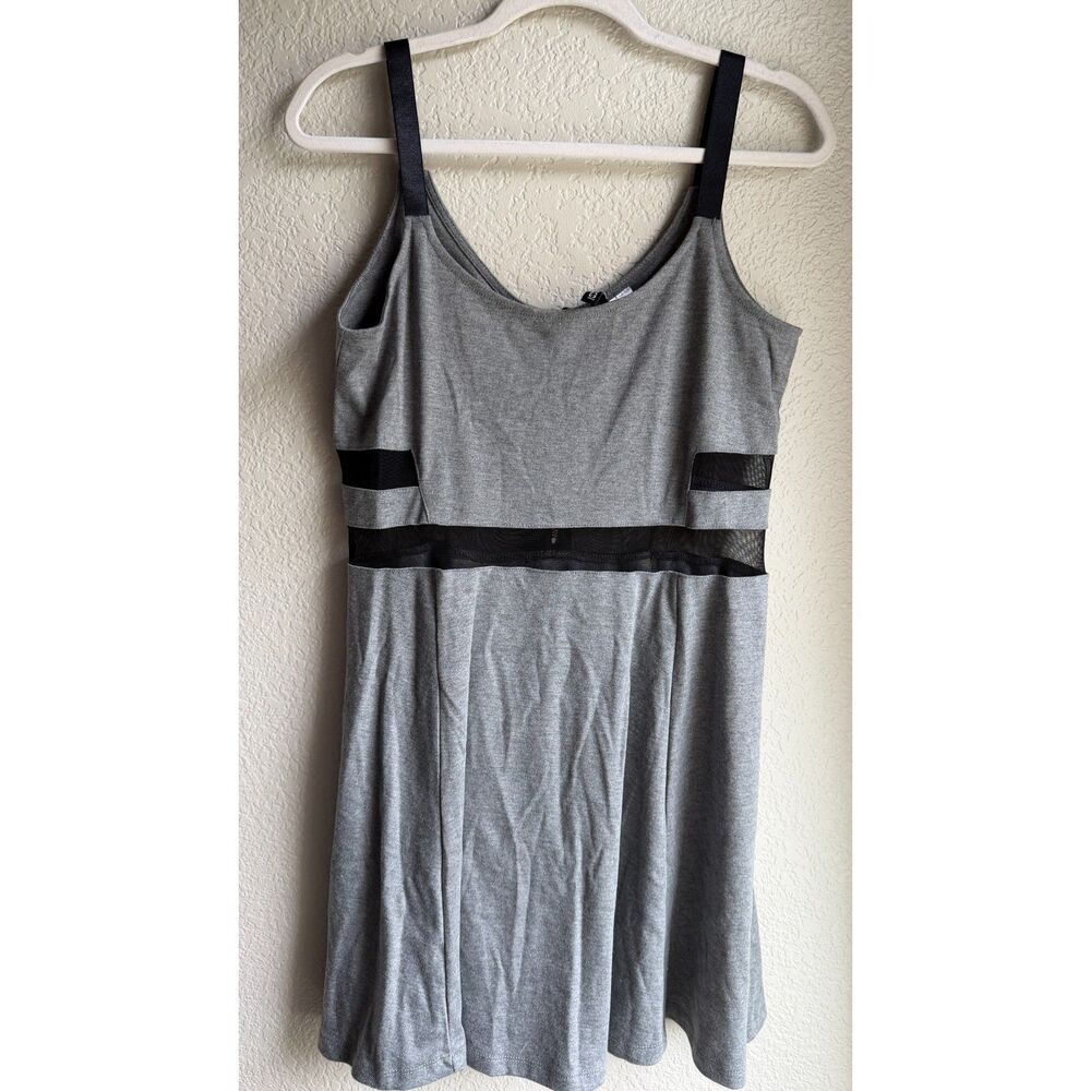 H&M Divided Gray Black Mesh Cutout Skater Dress Large Exposed Zipper 2010s